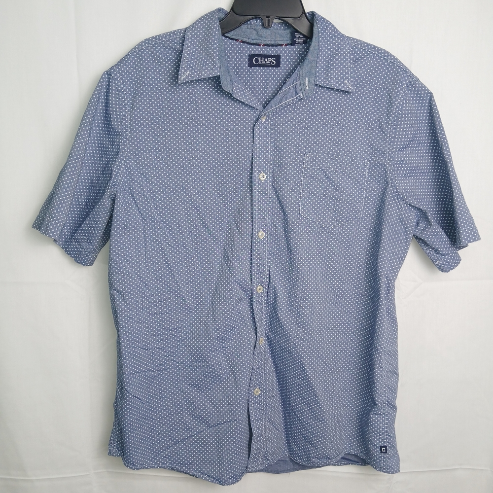 Chaps Men’s Blue Short Sleeve Button-Up Shirt with Small White Stars - XL